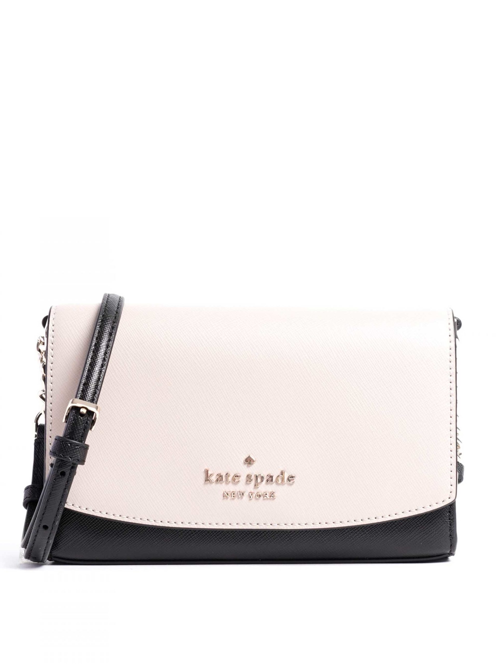 New Kate Spade Staci Small Flap Crossbody Colorblock Saffiano Leather Warm  Beige