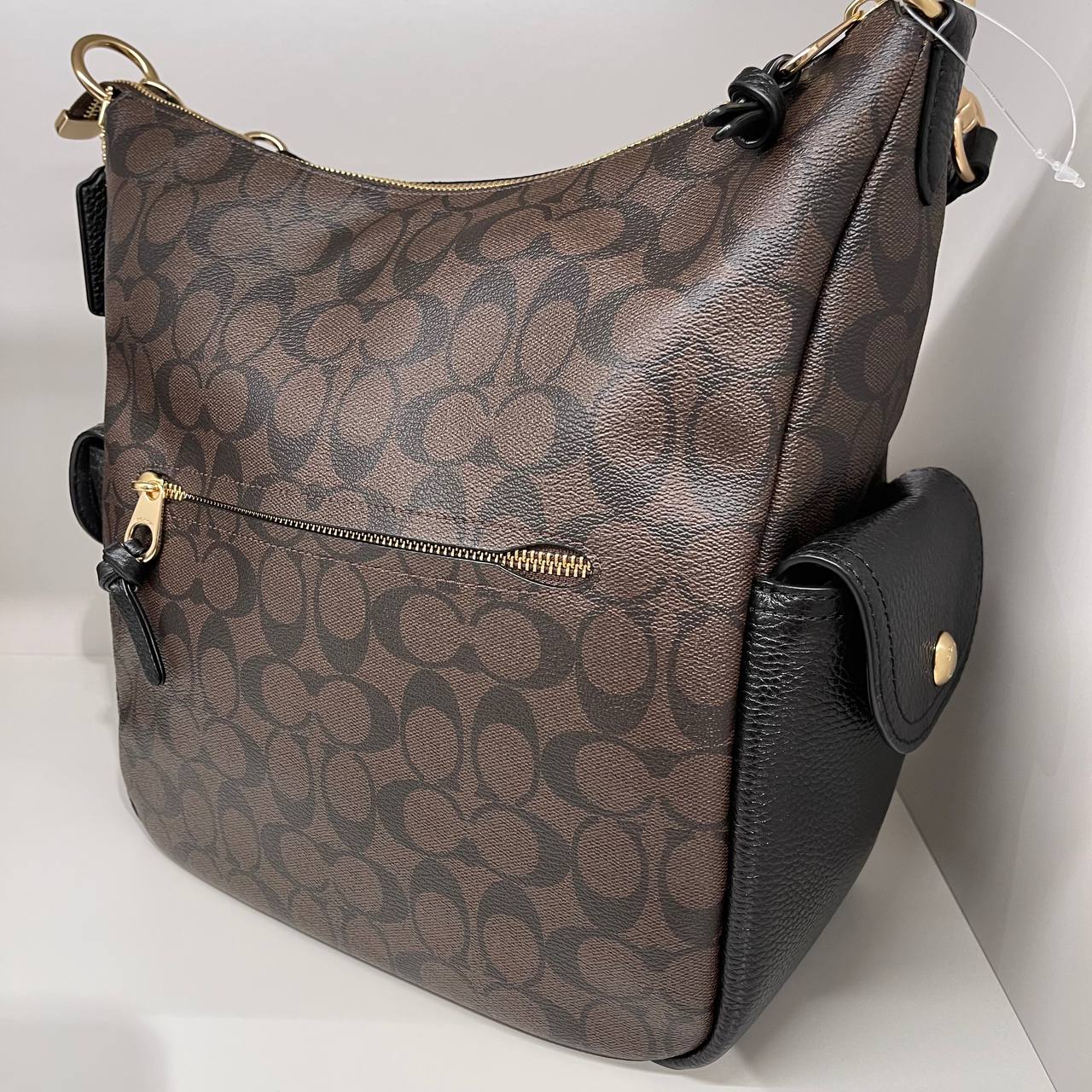 Coach (C1523) Pennie Brown Black Signature Coated Canvas Shoulder Handbag  Purse 